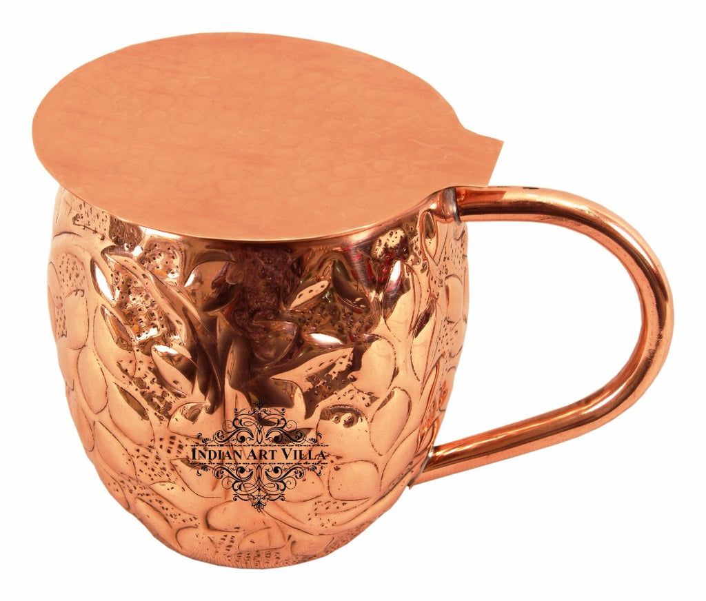 Copper Flower Design Round Beer Mug Cup 450 ML with Coaster