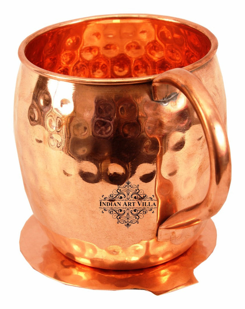 INDIAN ART VILLA Copper Hammered Design Beer Mug Cup 530 ML with Coaster