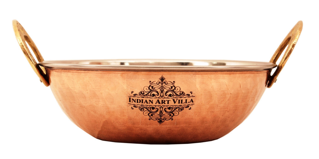 INDIAN ART VILLA Steel Copper Hammered Design Set of 1 Handi with 1 Kadhai
