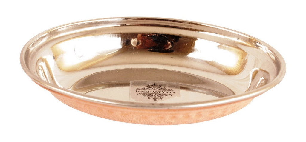 INDIAN ART VILLA Steel Copper Oval Platter Plate with Spoon