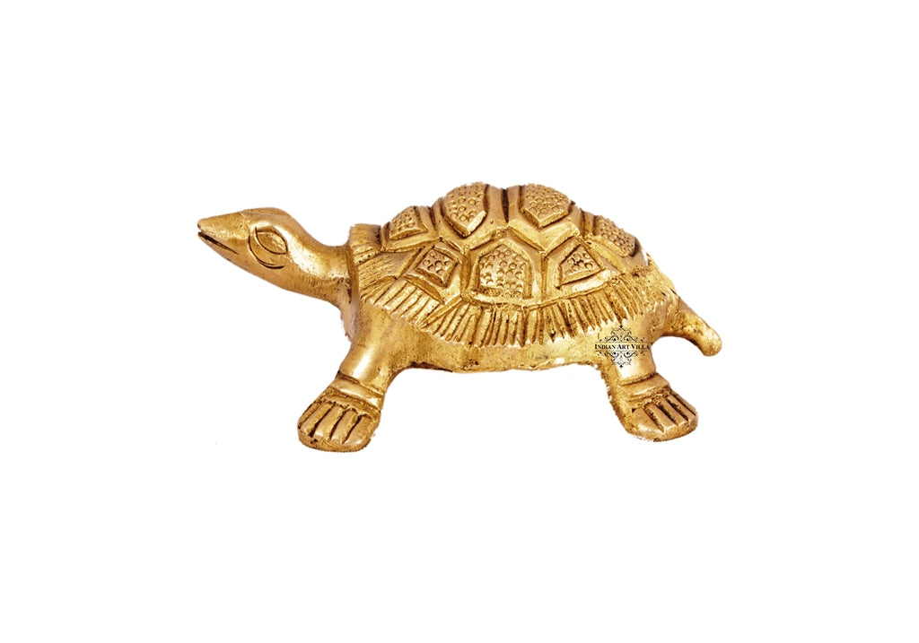 IndianArtVilla Brass Hammered Vastu Fengshui Tortoise Statue, Home Decor Good Luck, Gift Item, 4.6 Inch