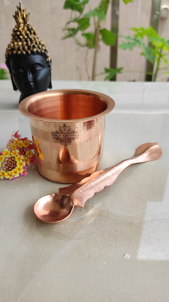 Indian Art Villa Pure Copper Panch Patra Worship Glass and Spoon