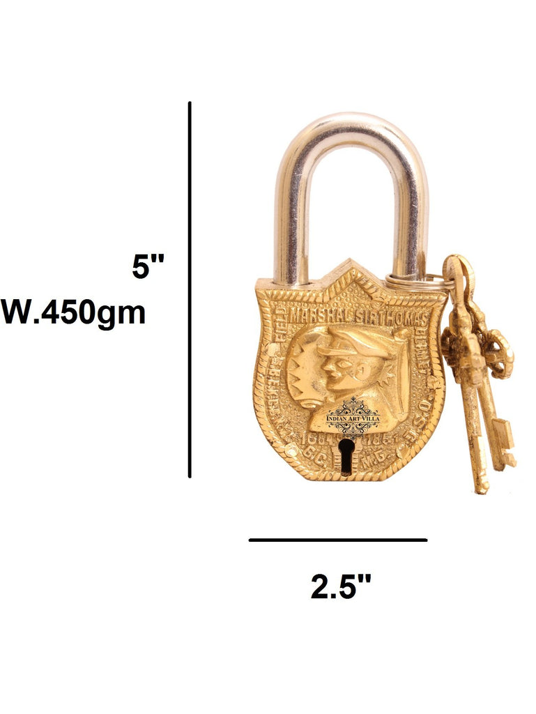Indian Art Villa Pure Brass Marshal Design Lock with 2 Key