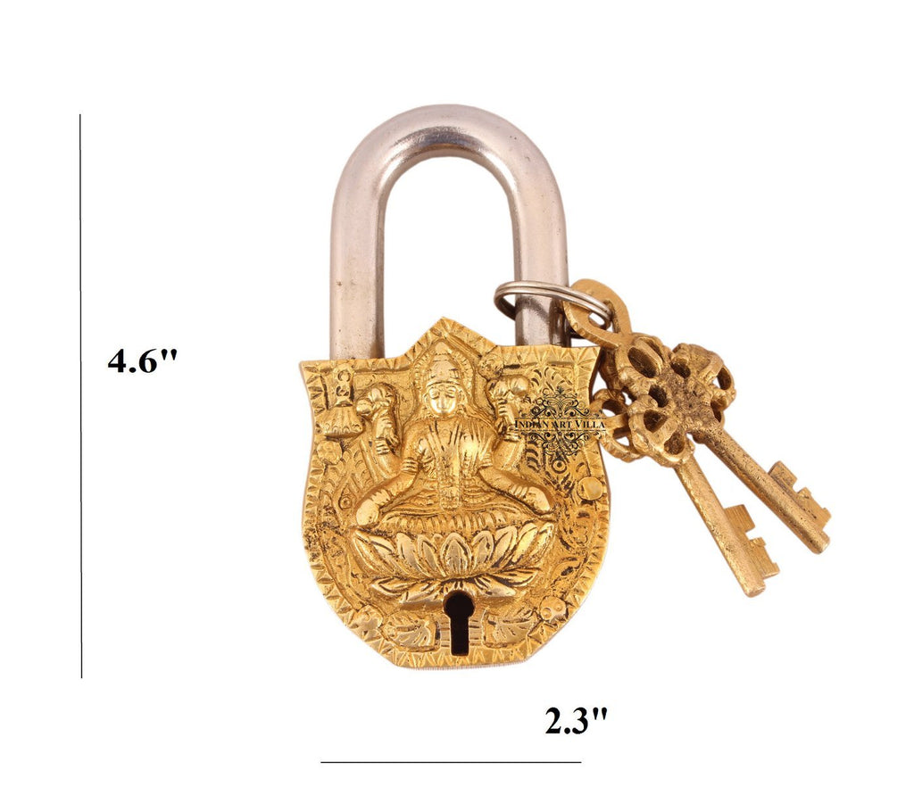 Indian Art Villa Pure Brass Laxmi Ji Design Lock with 2 Key