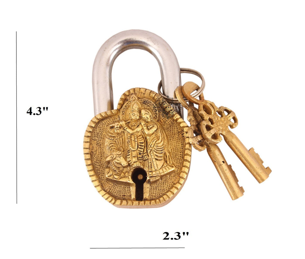 Indian Art Villa Pure Brass Radha Krishna Ji Design Lock with 2 Key