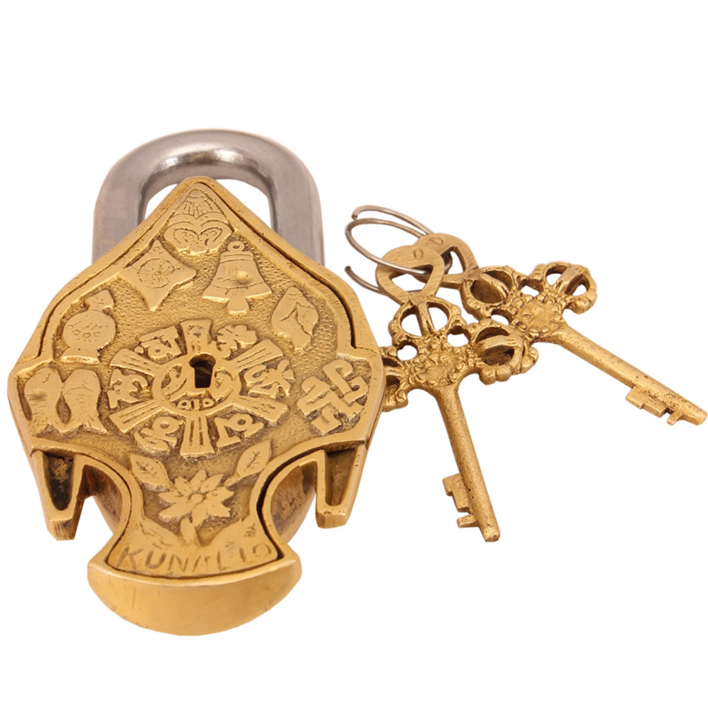 Indian Art Villa Pure Brass Buddha Design Lock with 2 Keys