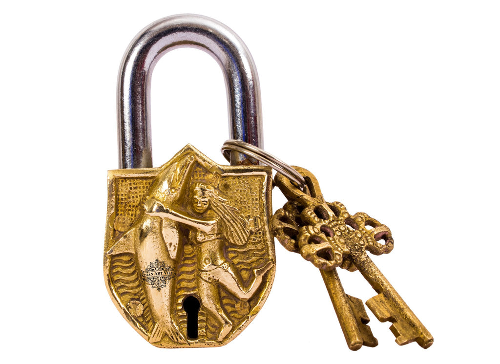 INDIAN ART VILLA Brass Dolphin Design Lock with 2 Keys