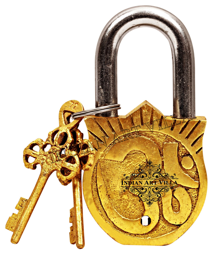 INDIAN ART VILLA Brass Surya Dev Smiling Sun Design Lock with 2 Keys