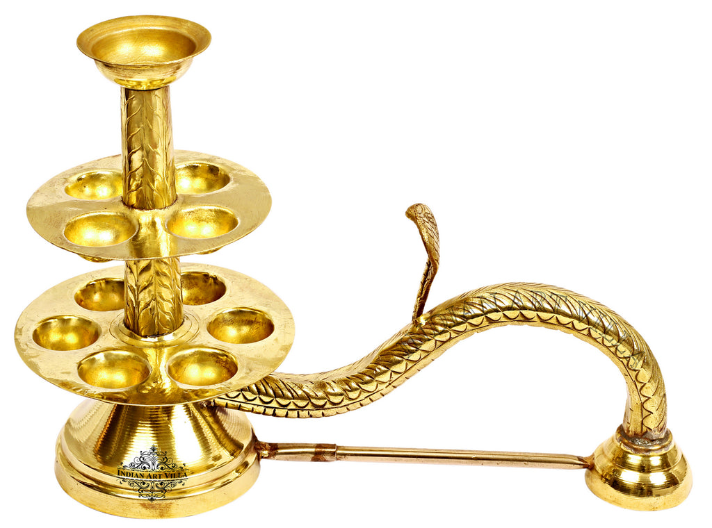 Indian Art Villa Pure Brass Designer Arti Diya Burner Lamp with 11 Wicks Holder