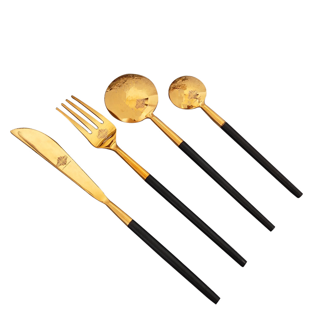 Indian Art Villa Pure Stainless Steel Black Gold Shine Finish  6x4=24 Pcs Cutlery Set