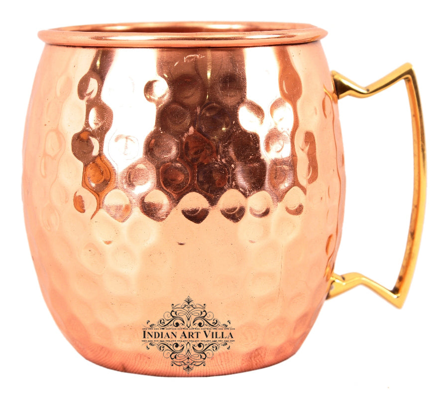 Indian Art Villa Pure Copper Round Shaped Shine Hammered Design Moscow Mule Beer Mug Cup , Best for Beer Cocktail Parties, Barware