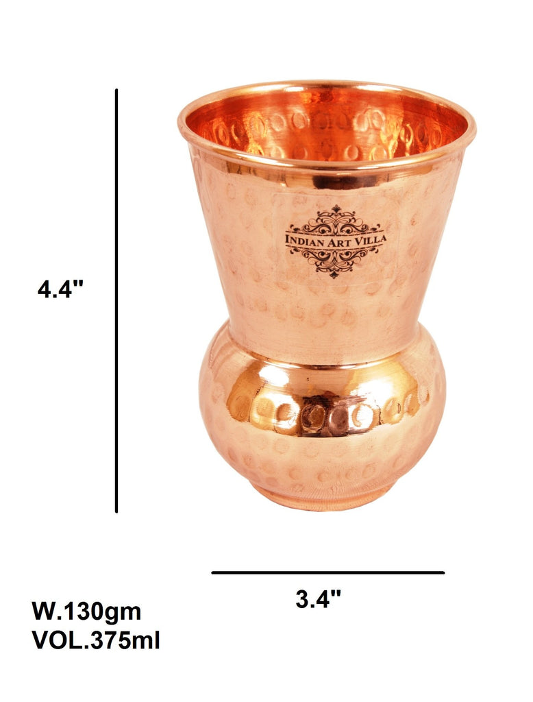 INDIAN ART VILLA Pure Copper Round Glass, with Hammered Design, 300 ml