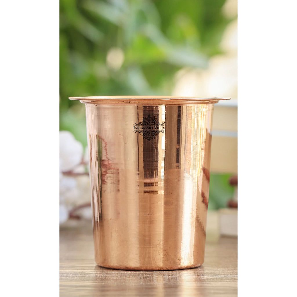 INDIAN ART VILLA Pure Copper Glass, Tumbler with Lid, Drinkware, Serveware, 300ml