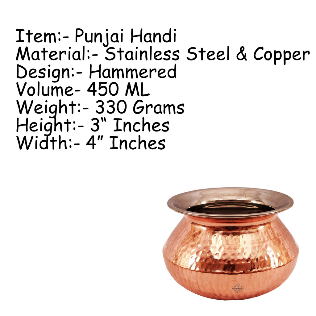 INDIAN ART VILLA Steel Copper Hammered Punjabi Style Serving Handi, Serveware, Tableware