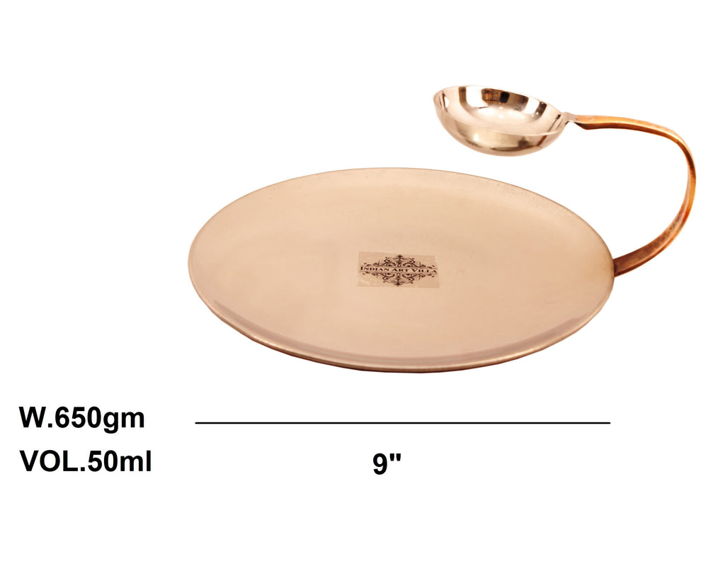 Indian Art Villa Pure Steel Copper Serving Tawa with Attach Bowl