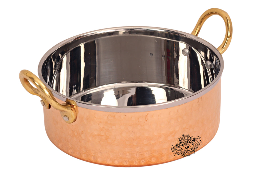 Indian Art Villa Pure Steel Copper Hammered Design Sauce Pot & Brass Handle