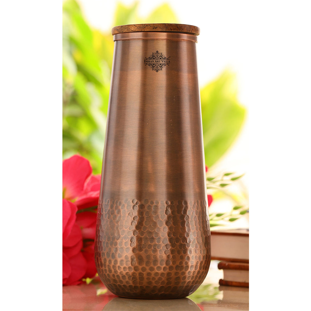 Indian Art Villa Pure Copper lacquered Hammered Bedroom Bottle with wooden lid Volume
