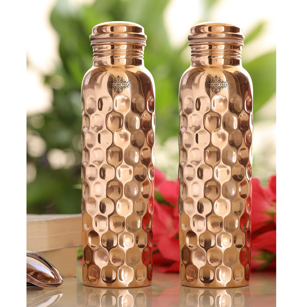 Indian Art Villa Pure Copper Diamond Design Water Bottle, Health Benefits, Drinkware