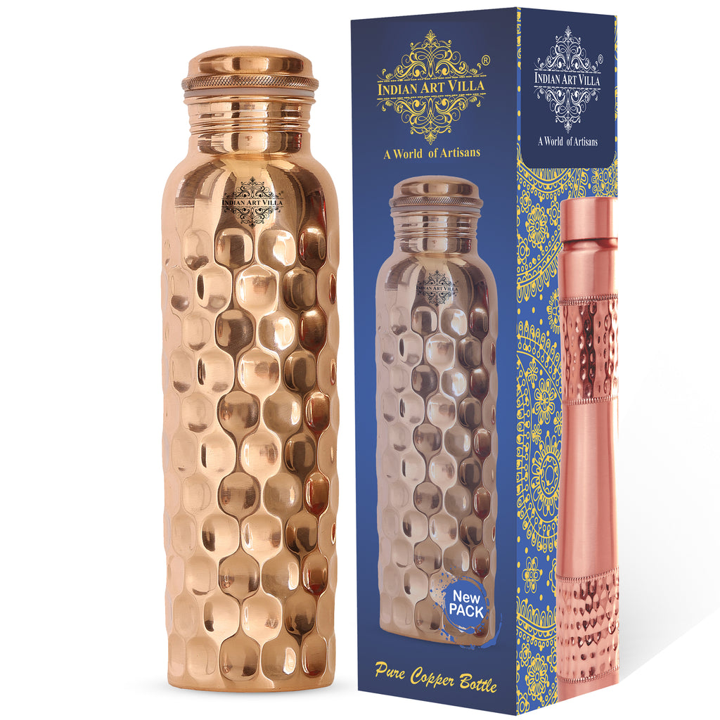 Indian Art Villa Pure Copper Diamond Design Water Bottle, Health Benefits, Drinkware