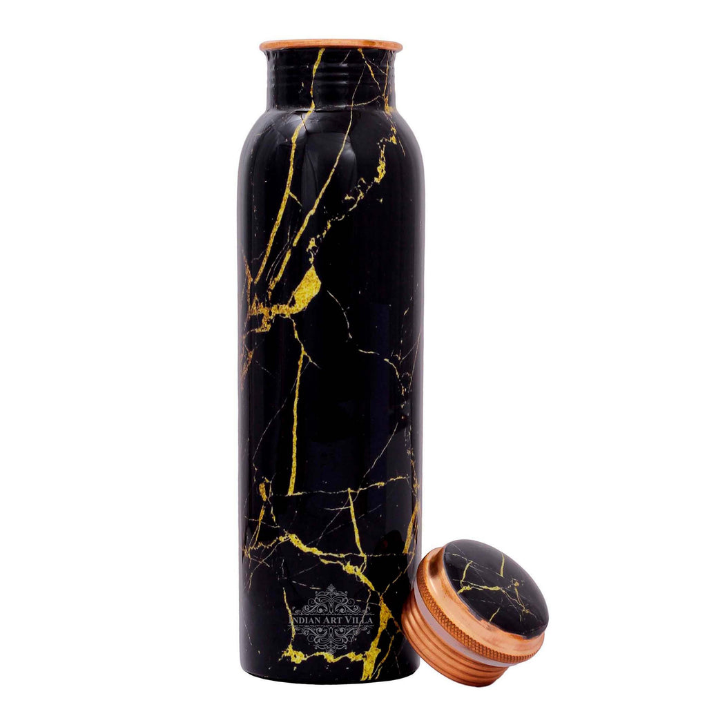 Indian Art Villa Pure Copper Printed Water Bottle with Onyx Marble Design, Drinkware & Storage Purpose, Volume-1000 ml