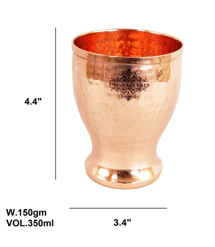 Indian Art Villa Pure Copper Hammered Design Glass Tumbler Cup 350 ML