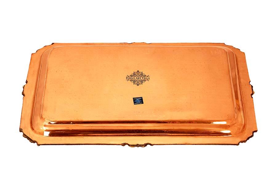Indian Art Villa Pure Copper Hammered Rectangular Serving Beeding Tray Serveware Tableware Decorative Gift Item Brown
