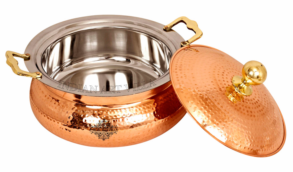 Indian Art Villa Pure Steel Copper Chafing Dish & Brass Knob