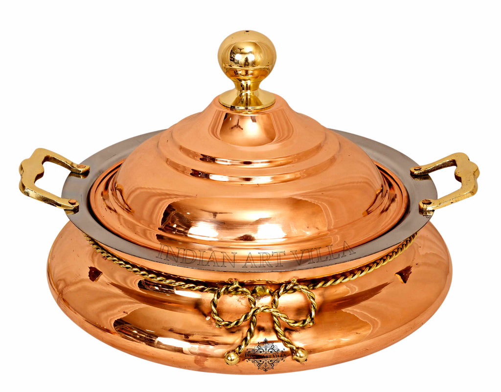 INDIAN ART VILLA Steel Copper Chafing Dish with Brass Knob, 4 Ltr.