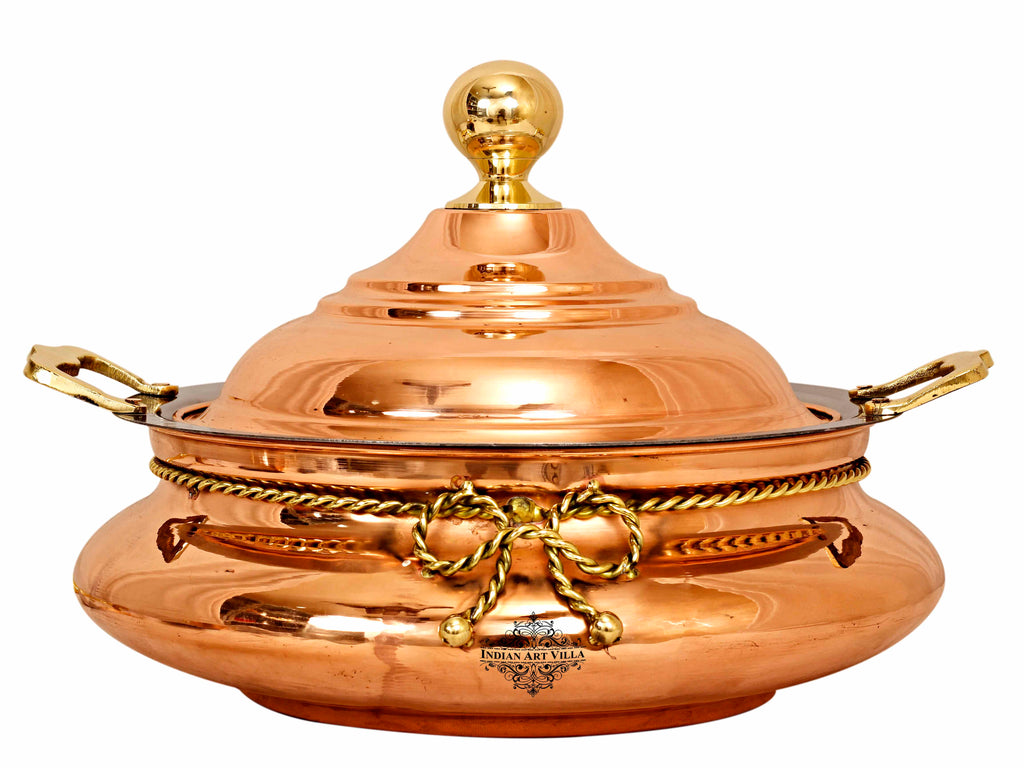 INDIAN ART VILLA Steel Copper Chafing Dish with Brass Knob, 4 Ltr.