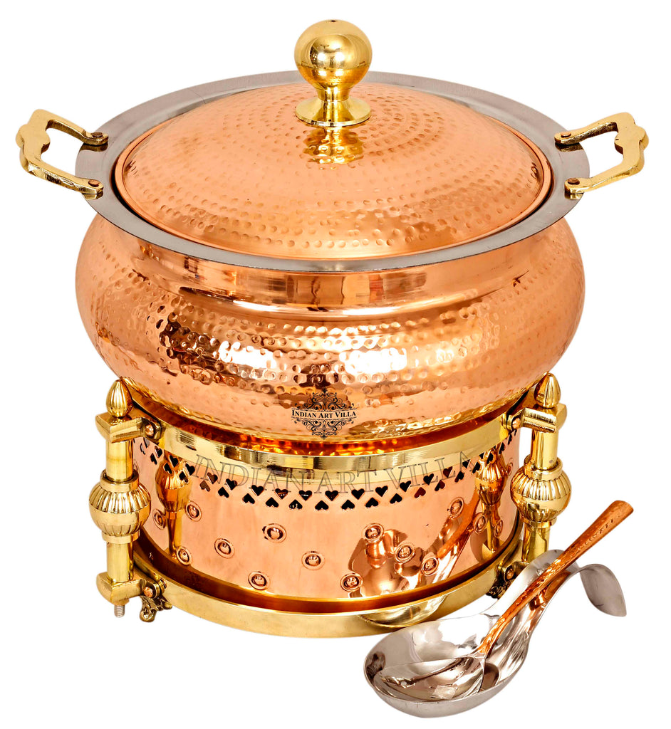 Indian Art Villa Pure Steel Copper Hammered Design Chafing Dish with Sigdi