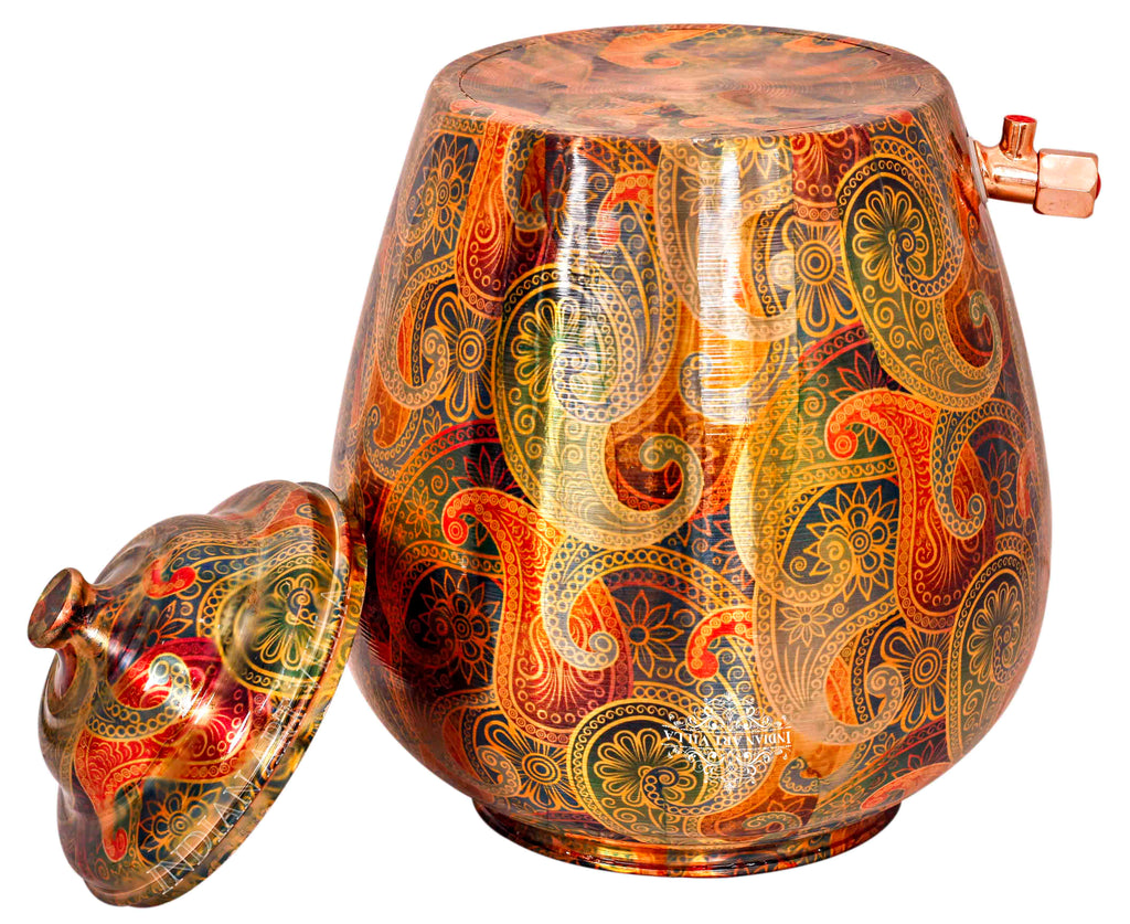 INDIAN ART VILLA Copper Paisley Design Water Pot 13 Ltr.