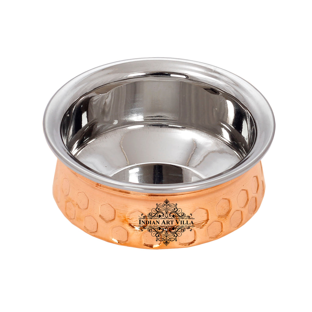 Indian Art Villa Diamond Hammered Design Steel Copper Handi  For Serving Dishes Tableware