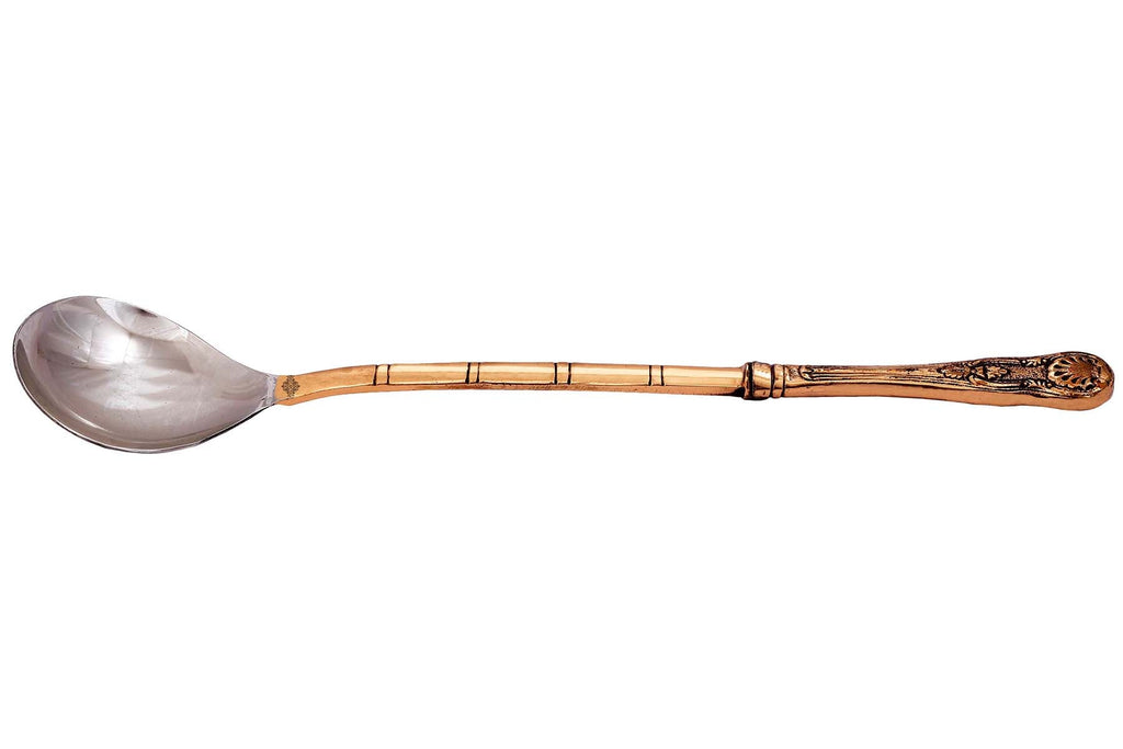 Indian Art Villa Pure Steel Copper Paan Shape Ladle Spoon Length- 14.6" Inch