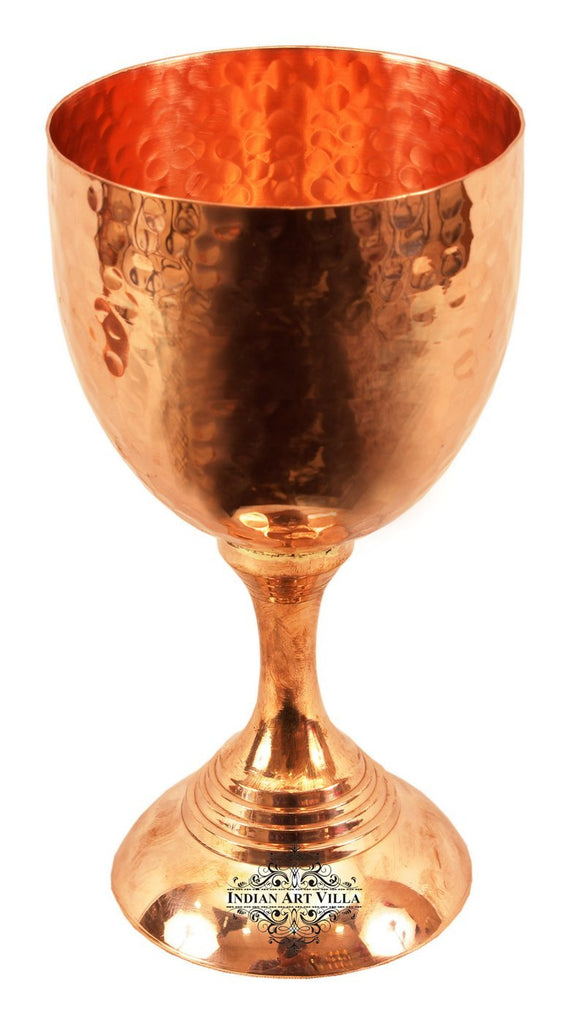 Indian Art Villa Pure Copper Hammered Design Wine Glass with Bottom 250 ML