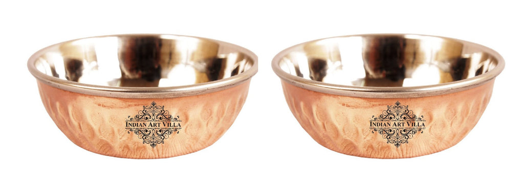 Indian Art Villa Steel Copper Omega Design Hammered Bowls, Katori, Dinnerware