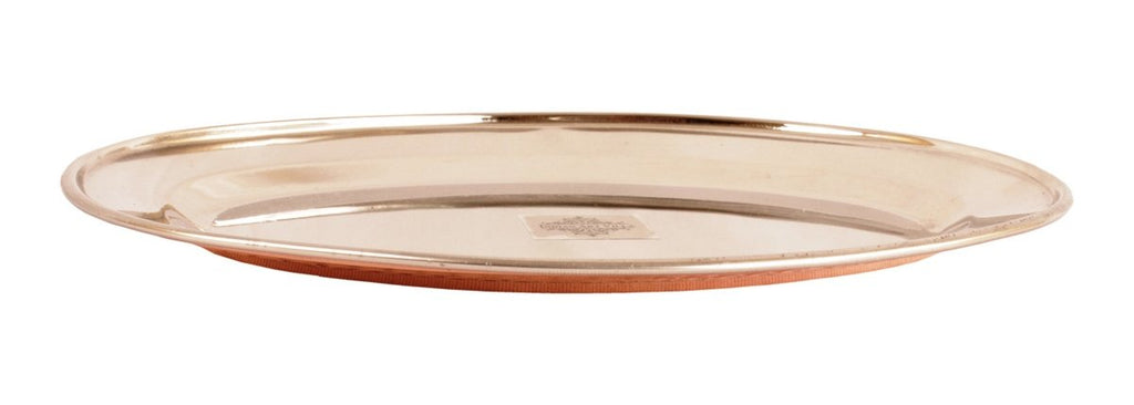 Indian Art Villa Pure Steel Copper Hammered Design Oval Plate Flat