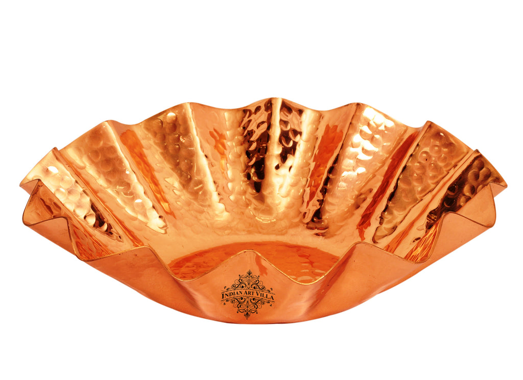 Indian Art Villa Pure Copper Hammered Design Round Bread Basket