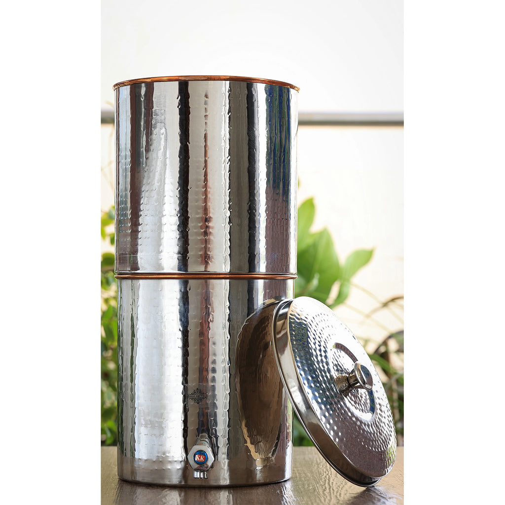Indian Art Villa Steel Copper Hammered & Luxury Design Water Pot Tank with Tap and Filter