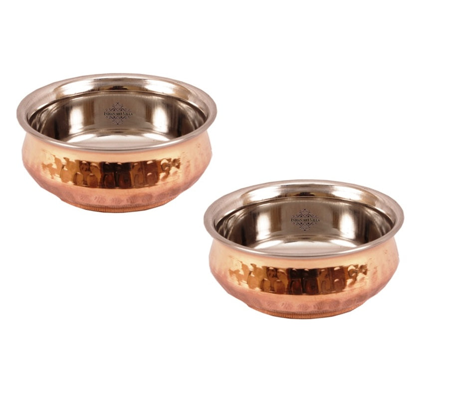 Indian Art Villa Steel Copper Serving Handi Bowl Serveware Tableware Home Restaurant