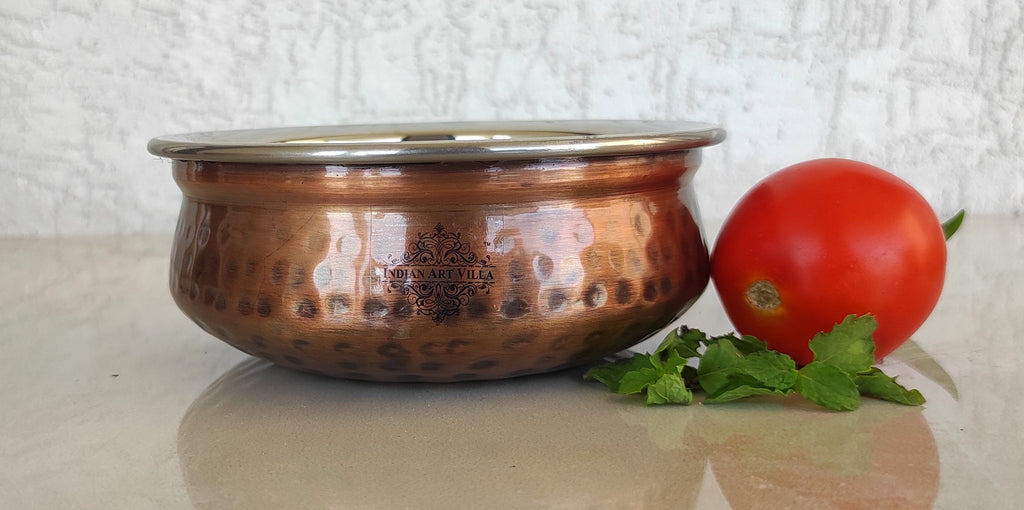 Indian Art Villa Steel Copper Serving Antique Dark Tone Handi Bowl, Serveware & Tableware