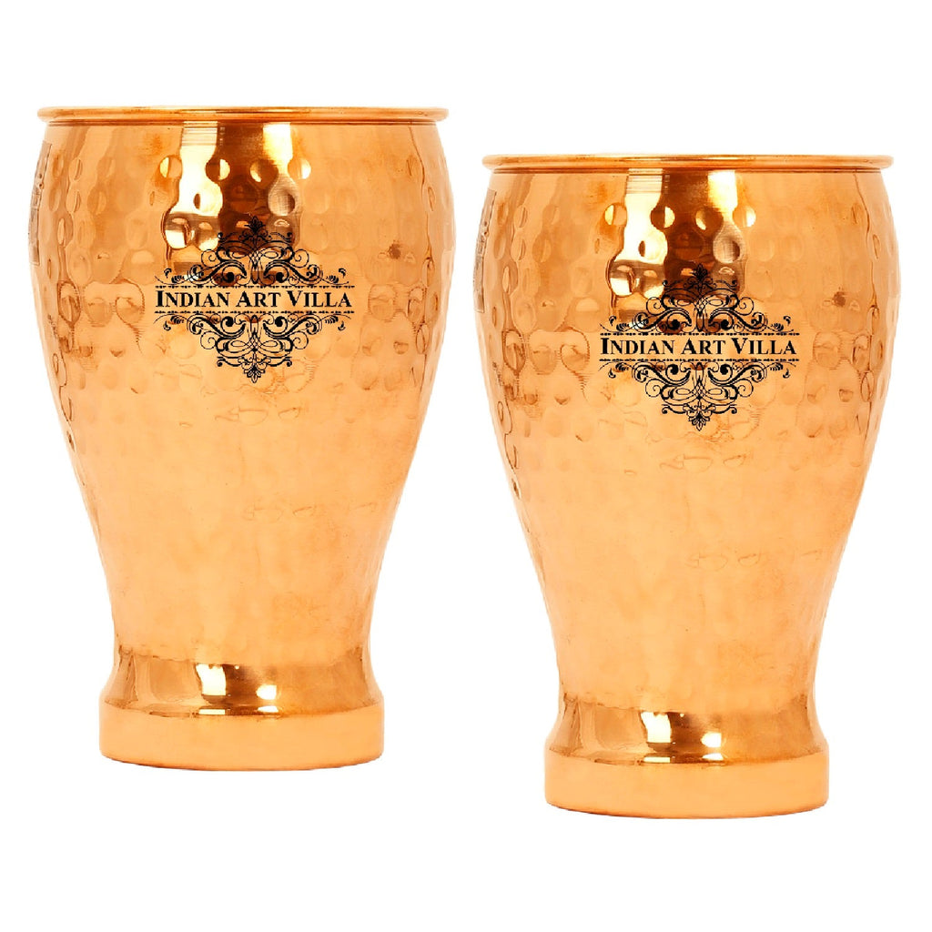 Indian Art Villa Pure Copper Glass Tumbler, Hammered Design, Drink-ware, 450 ML