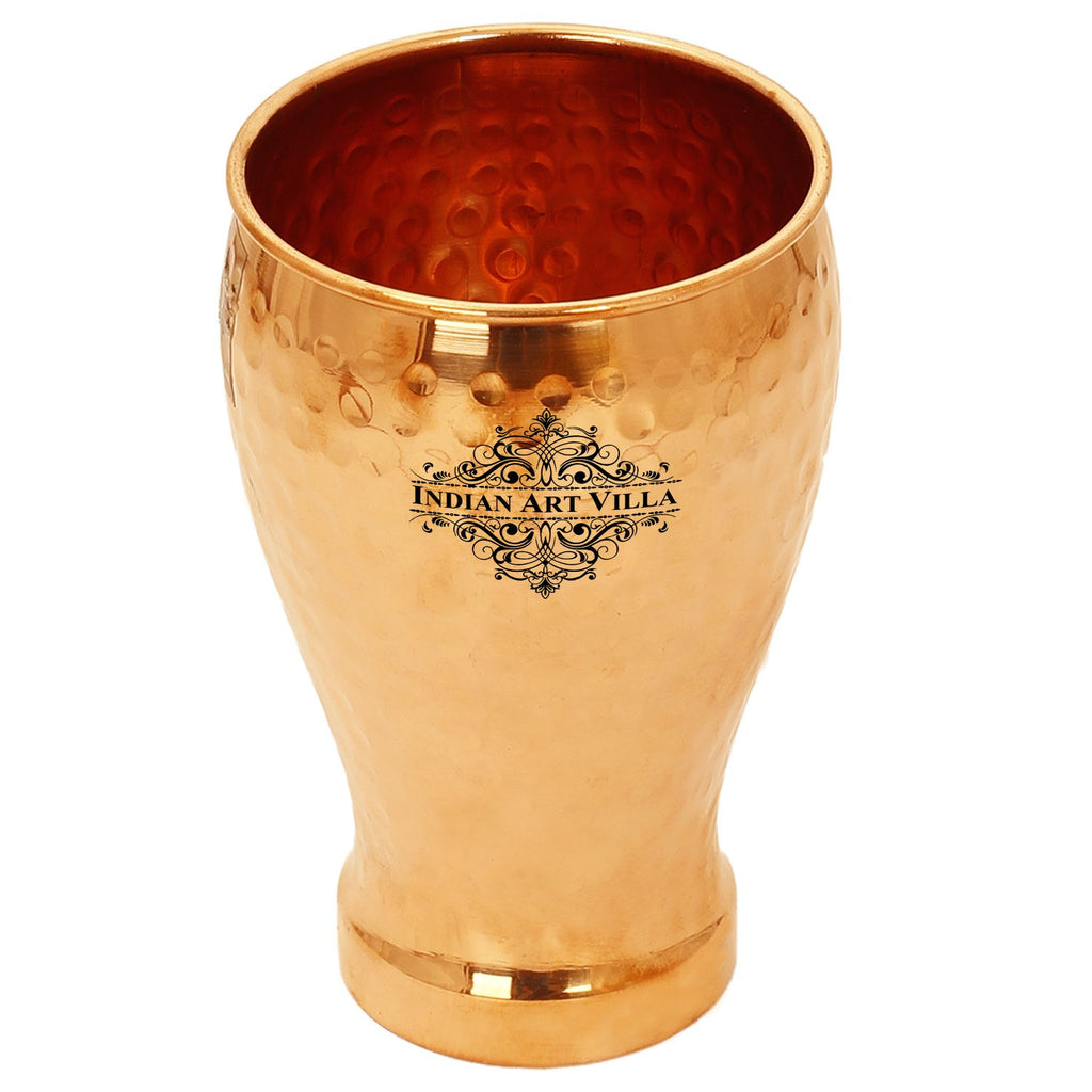 Indian Art Villa Pure Copper Glass Tumbler, Hammered Design, Drink-ware, 450 ML