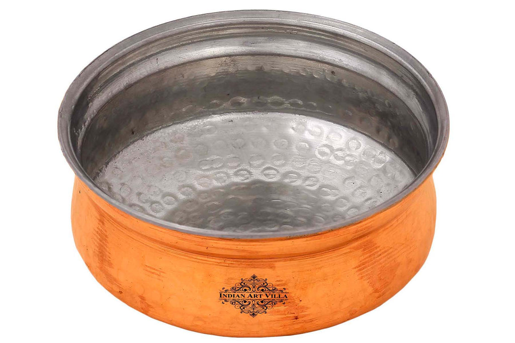 Indian Art Villa Pure Copper Hammered  Handi Bowl With Tin Lining,  Serveware, Tableware, Brown