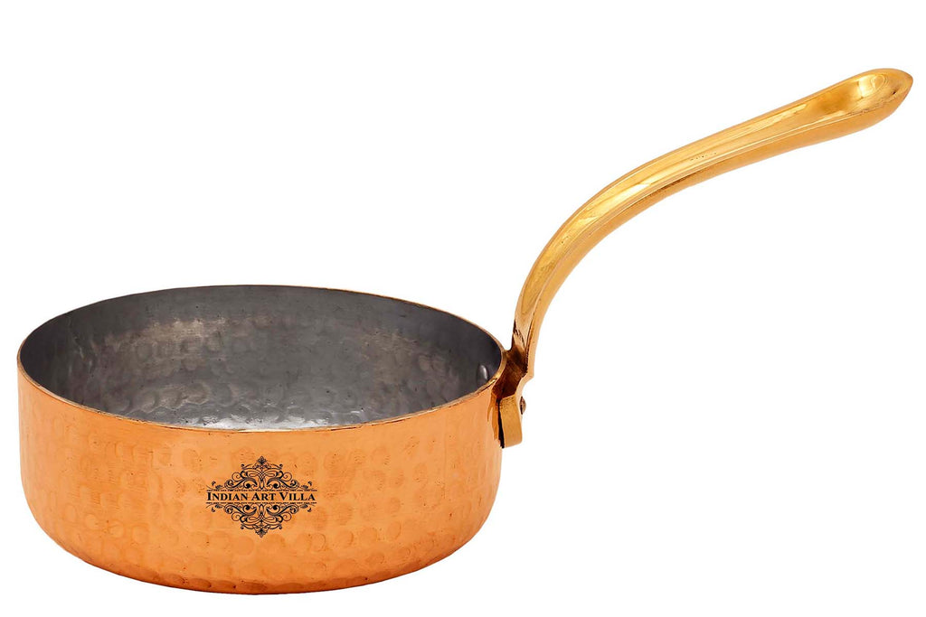 INDIAN ART VILLA Copper Round Pan With Tin Lining  Dia 4.4" Inch