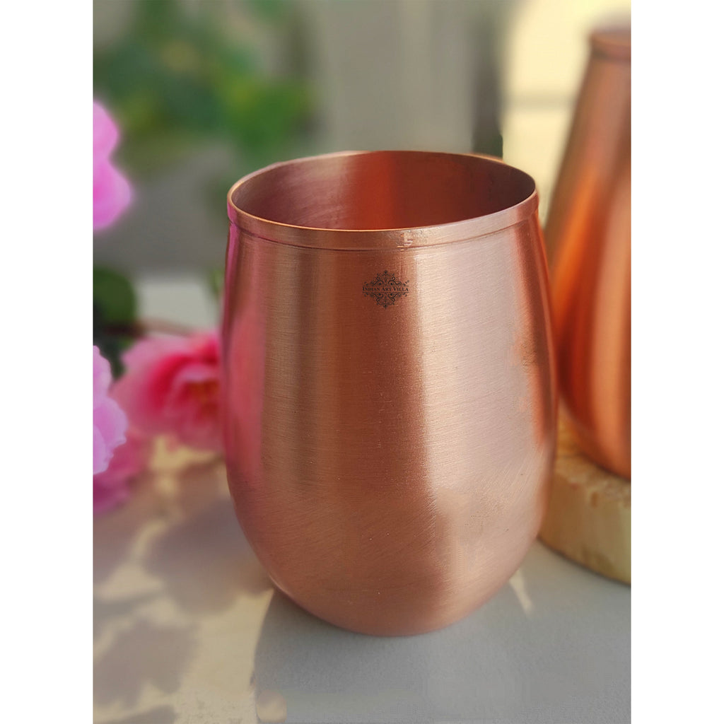 IndianArtVilla Pure Copper Lacqure Coted Round Shaped Glass, Drinkware & Tableware, Volume- 350 ML