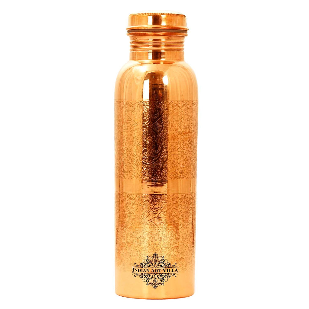 Indian Art Villa Pure Copper Embossed Water Bottle,Health Benefits, Drinkware