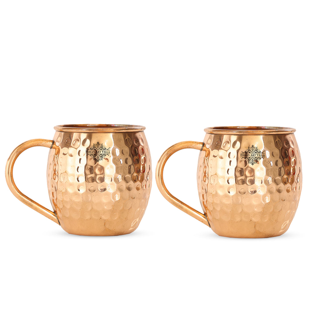INDIAN ART VILLA Pure Copper Hammered Round Shaped Moscow Mule, Beer Mug with Copper Handle, Drinkware, Barware, 530 ML