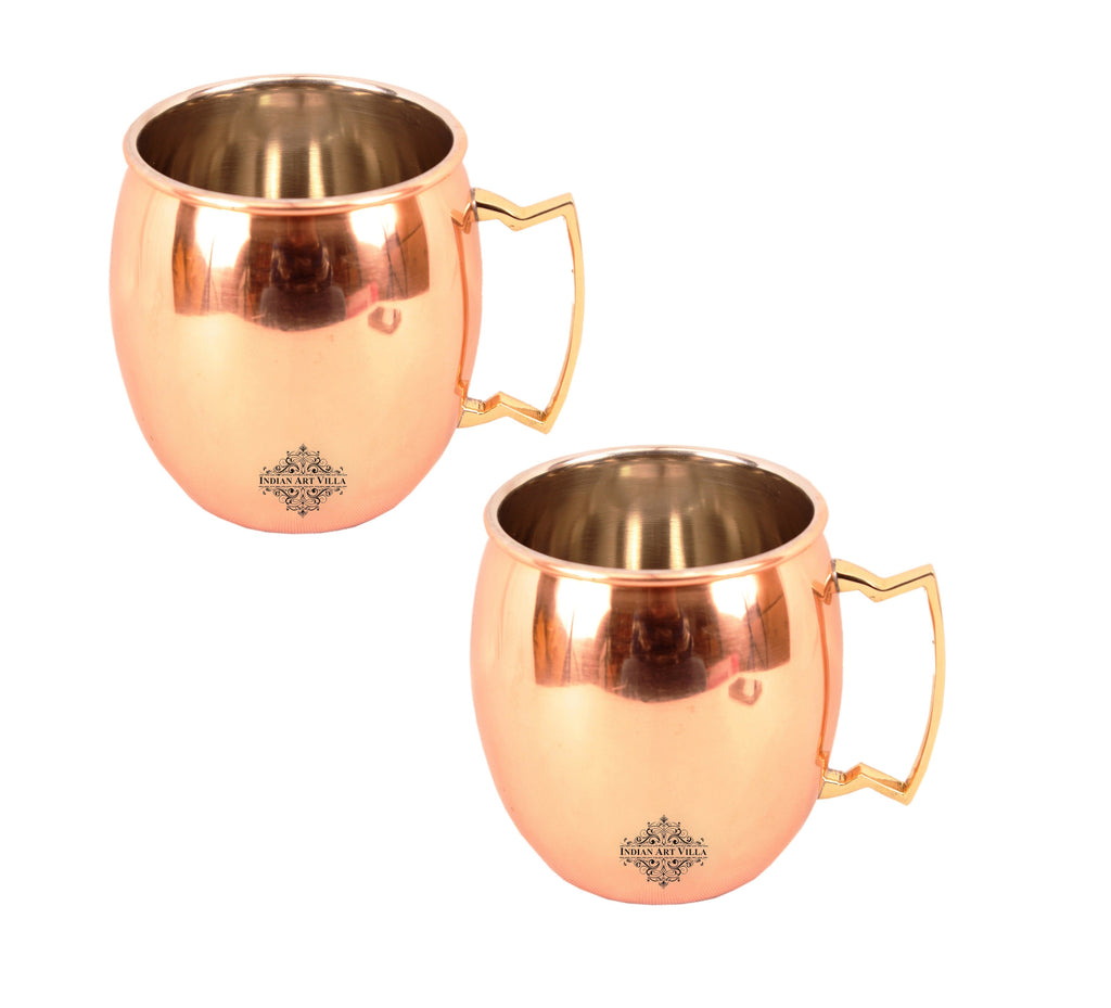 INDIAN ART VILLA Copper Plain Mug With Brass Handle 530 ML