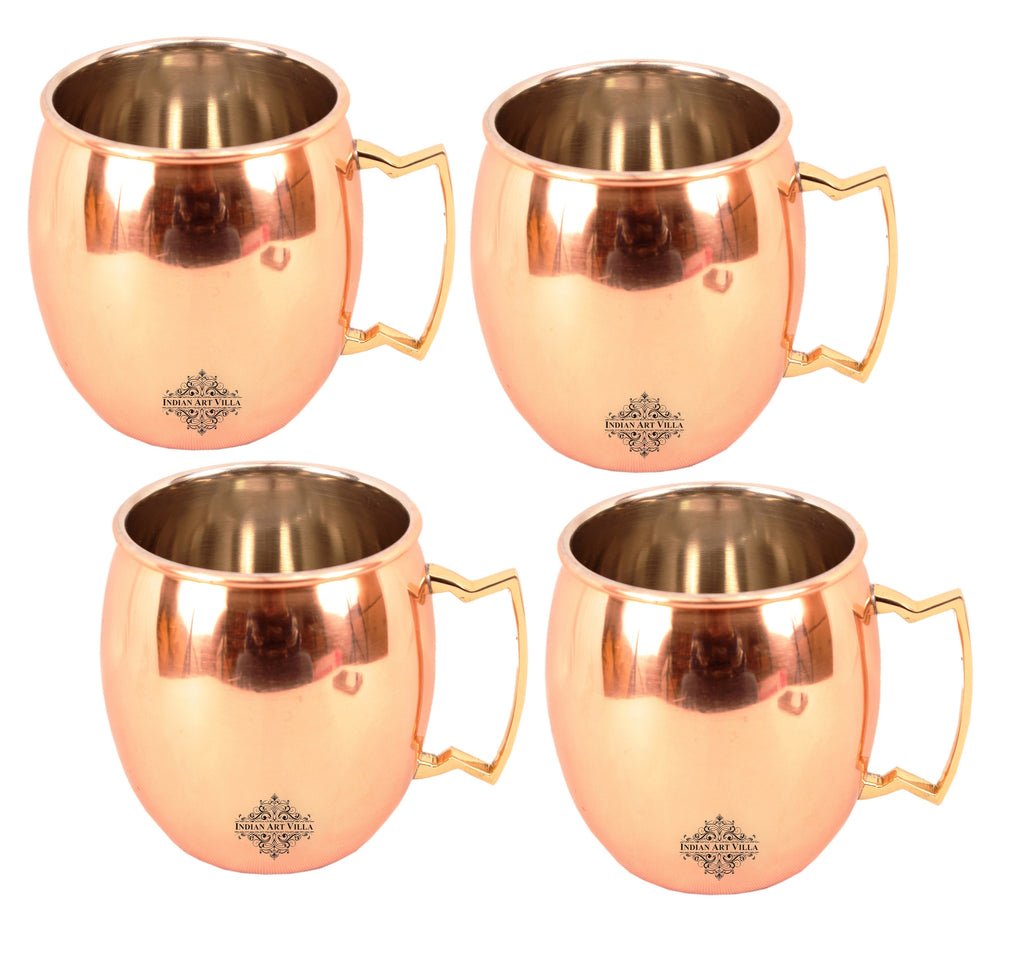INDIAN ART VILLA Copper Plain Mug With Brass Handle 530 ML