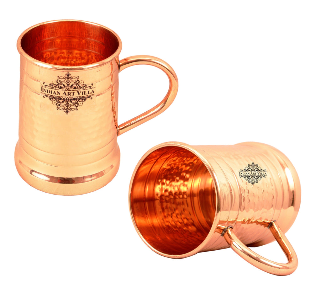 INDIAN ART VILLA Pure Copper Tankard Shaped Ringed Design Moscow Mule Beer Mug Cup, Volume-600ML